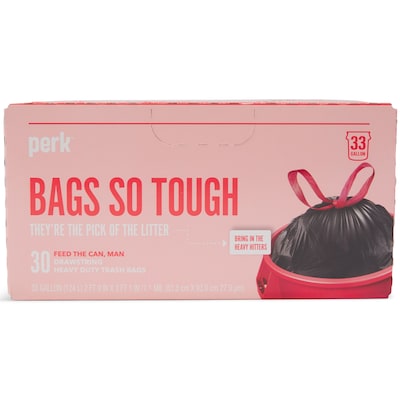Perk™ 33 Gallon Kitchen Trash Bag, Low Density, 1.1 mil, Black, 30 Bags/Box (PK56747)