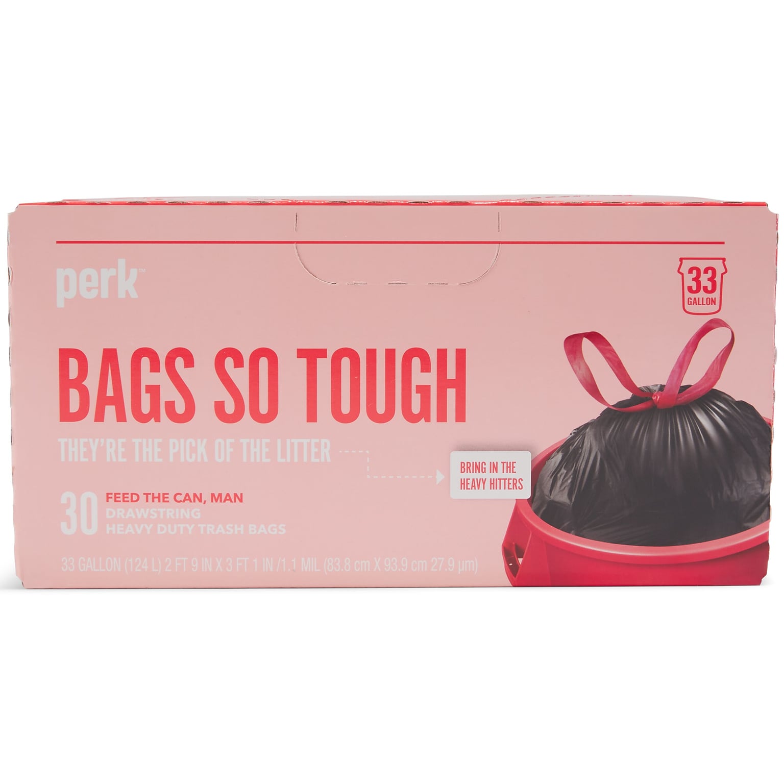 Perk™ 33 Gallon Kitchen Trash Bag, Low Density, 1.1 mil, Black, 30 Bags/Box (PK56747)