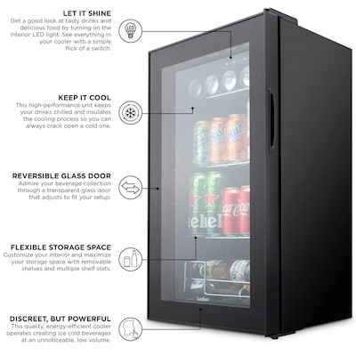 Ivation Freestanding Mini Fridge w/ Glass Door, 101 Can Capacity, Black (IVABC1010B)
