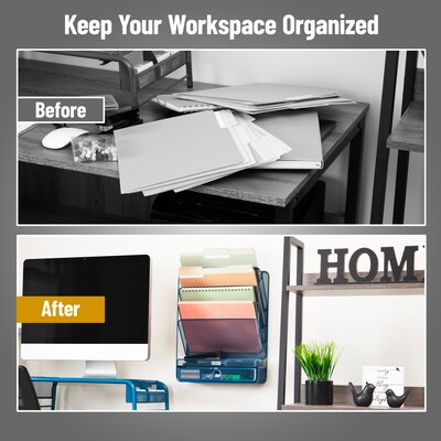 Mind Reader 7-Compartment Metal Desk Shelf, Turquoise (MAGROUND-TUR)