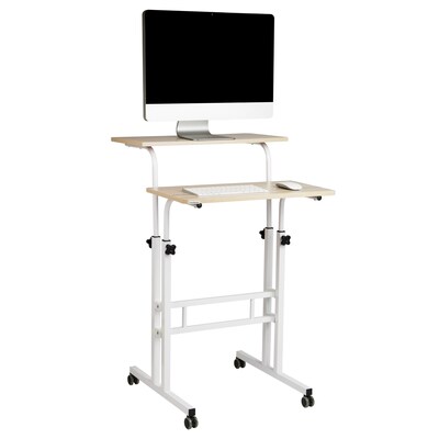 Mind Reader 27.5"- 39" Mobile Adjustable Sit/Stand Desk, White (SDROLLXL-WHT)