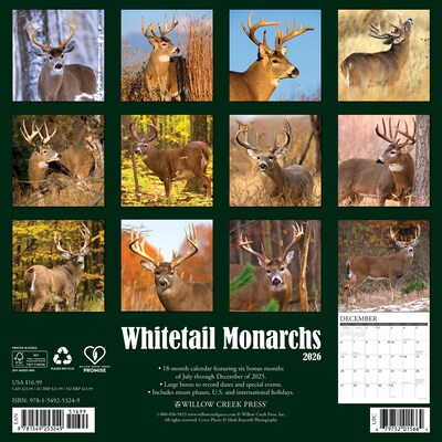 2026 Willow Creek Whitetail Monarchs 12 x 12 Monthly Wall Calendar (53249)