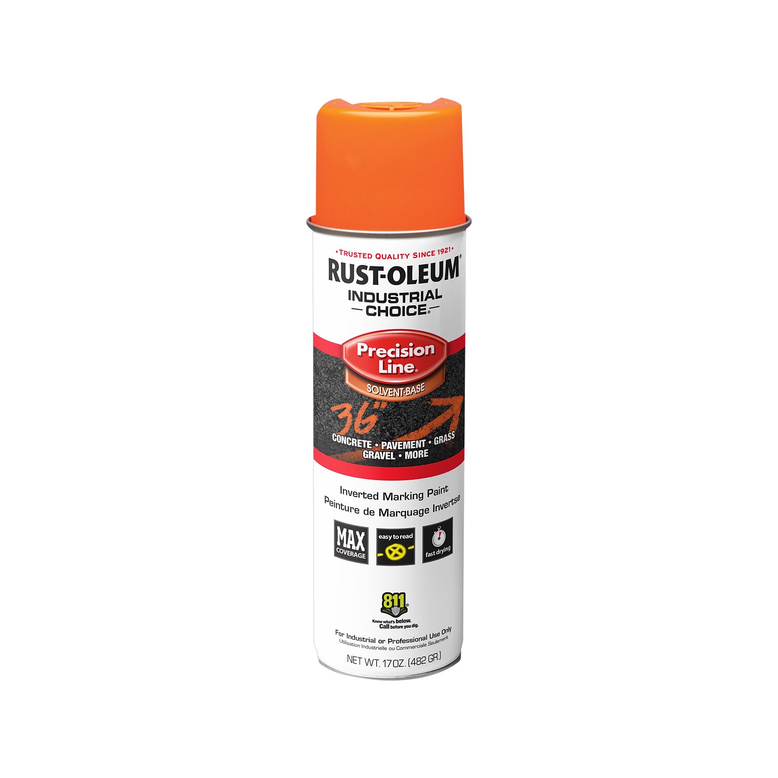 Rust-Oleum Industrial Choice Precision Line Inverted Marking Paint, Fluorescent Orange, 17 oz., 12/Pack (RST203027V)