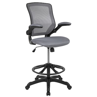 Flash Furniture Mesh Ergonomic Drafting Chair with Adjustable Foot Ring and Lumbar Support, Dark Gra