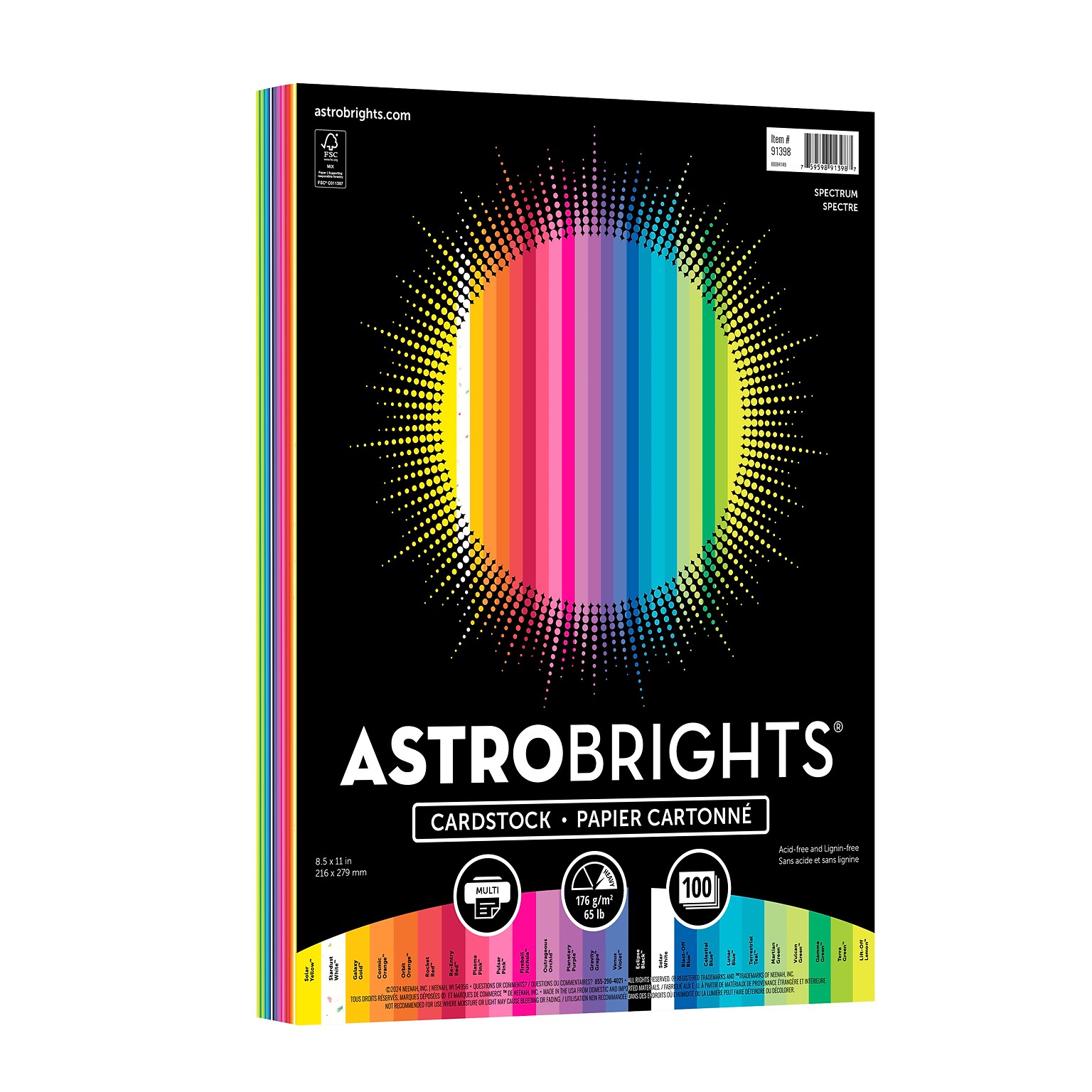 Astrobrights Colored Cardstock, 8.5 x 11, Spectrum Assortment, 100 Sheets/Ream (91398)