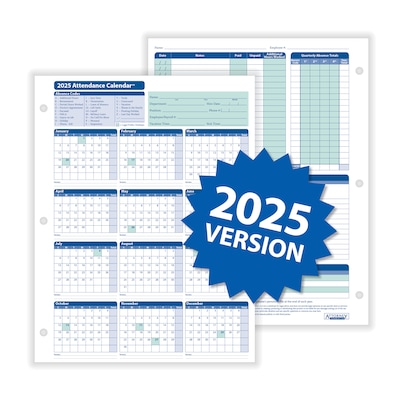 ComplyRight 2025 Attendance Calendar Set, 200 Forms/Pack (A1411W16PK200)