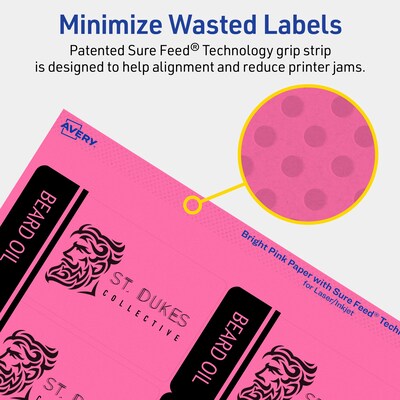 Avery Rectangle Laser/Inkjet Multipurpose Labels, 2" x 3.75", Bright Pink (160/Pack)
