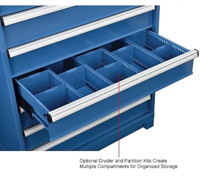 Global Industrial Modular 9-Drawer Cabinet w/ Lock, 36"W x 24"D x 57"H, Blue (298450BL)