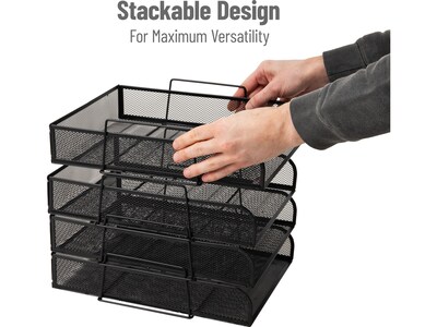Mind Reader 4-Tier Stackable Paper Desk Tray, Metal Mesh, Black, 4/Pack (BSTACK4-BLK)