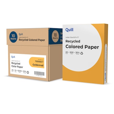 Quill Brand® 30% Recycled Colored Multipurpose Paper, 20 lbs., 8.5" x 11", Goldenrod, 500 Sheets/Ream