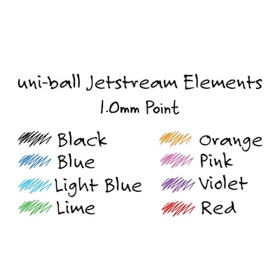uni Jetstream Elements Ballpoint Pens, Medium Point, 1.0mm, Assorted Ink, 6/Pack (70149)