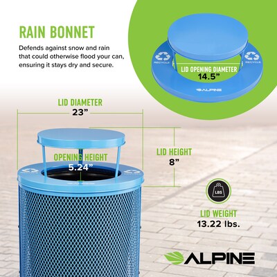 Alpine Industries 4460 Steel Mesh Outdoor Trash Can with Covered Top with Open Sides Lid, 36 Gallon, Blue (ALP4460-01-D)
