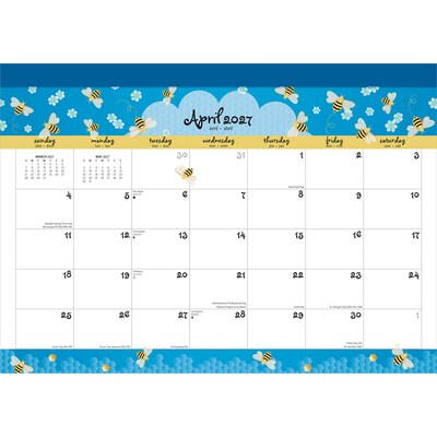 2026-2027 Plato Busy Bees 14" x 10" Academic Monthly Desk Pad Calendar (9798330708116)