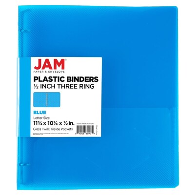 JAM Paper 1/2 3-Ring Flexible Poly Binder, Blue (PB75237BU)