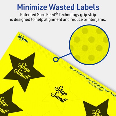 Avery Star Laser/Inkjet Multipurpose Labels, 2-1/4" x 2-3/8", Neon Yellow (240/Pack)