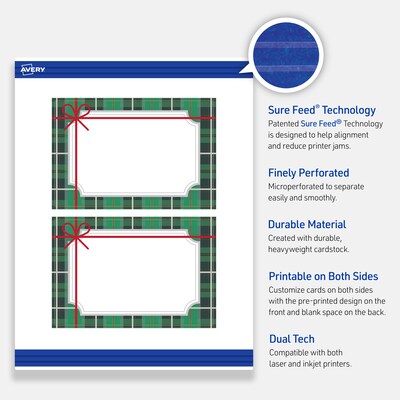 Avery Silver-Green Plaid Matte Blank Card, White, 20/Pack (S00-FJ5)