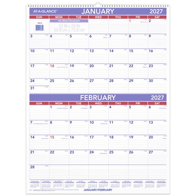 2027 AT-A-GLANCE 22 x 29 Two-Month Wall Calendar, White/Purple (PM9-28-27)
