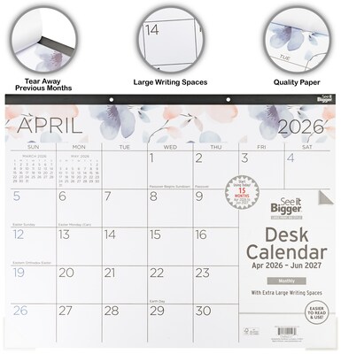 2026-2027 PlanAhead See It Bigger 22" x 17" Academic Monthly Desk Pad Calendar, Floral (90128)
