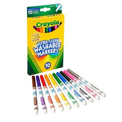 Crayola Ultra-Clean Washable Kids Marker, Fine Tip, Assorted Colors, 10/Pack, 8 Packs/Bundle (BIN587851-8)