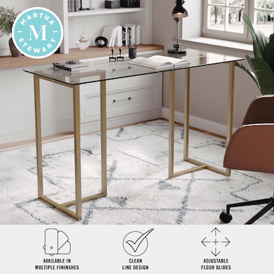 Martha Stewart Eli 47"W Glass/Steel Home Office Desk, Clear/Polished Brass (XUDK1GLD)