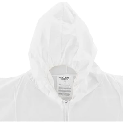 Global Industrial Disposable Microporous Coverall Elastic Wrists/Ankles & Hood WHT Med 25/Case (708190M)