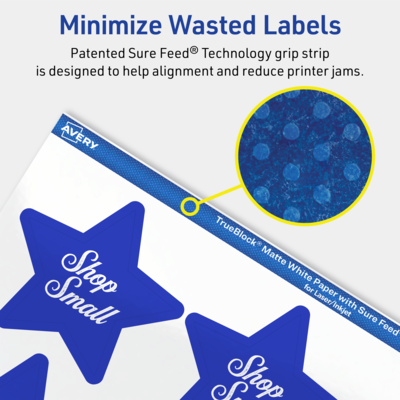 Avery TrueBlock Laser/Inkjet Burst Multipurpose Labels, 2-1/4" x 2-3/8", White, 600/Box (94611)