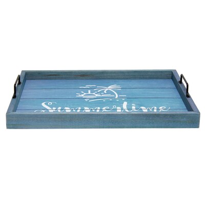 Elegant Designs "Summertime" Decorative Wood Serving Tray w/ Handles, 15.50" x 12", Blue Wash (HG2000-BST)