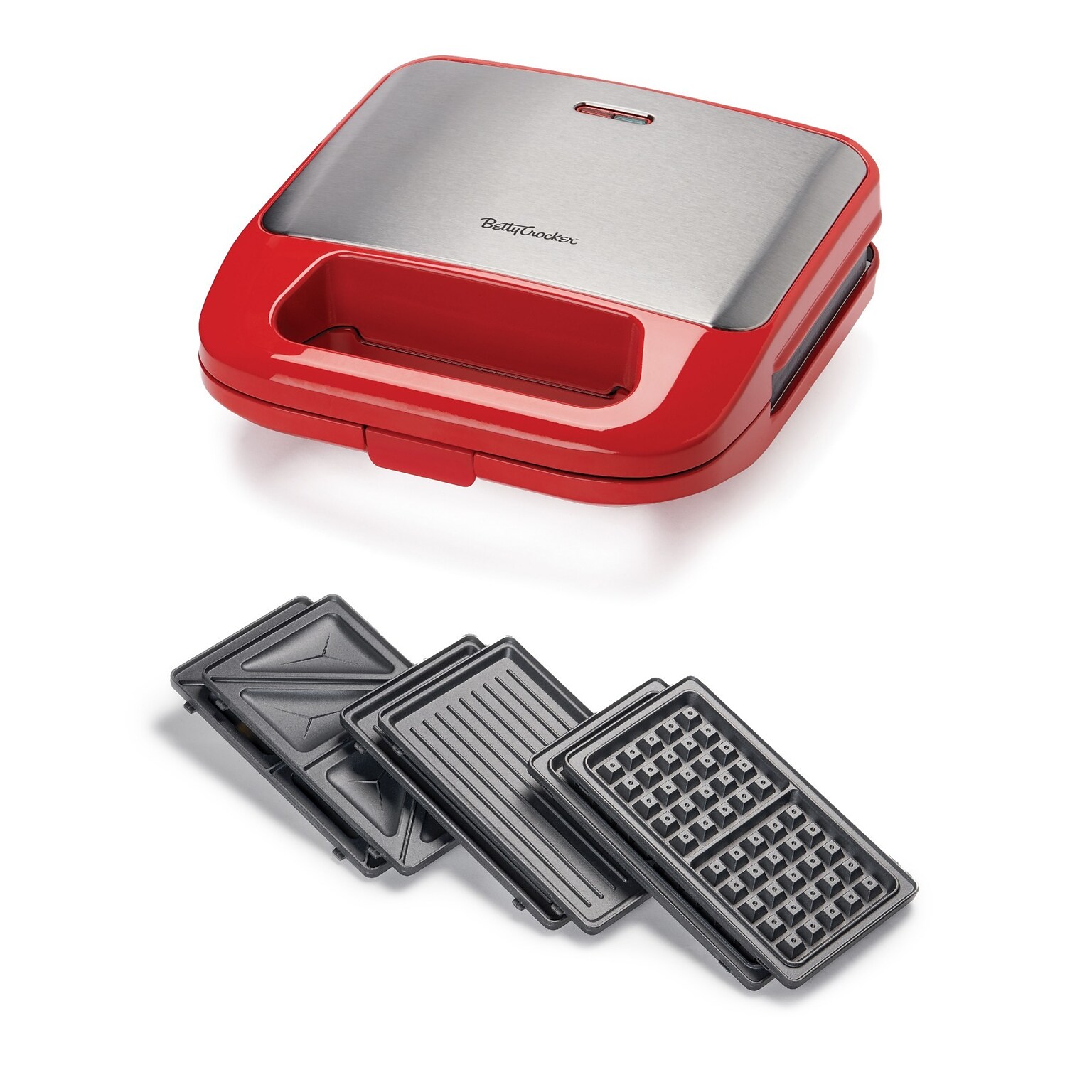 Betty Crocker 3-in-1 Sandwich, Panini Grill and Waffle Maker Plus, Red (BC-4965R)