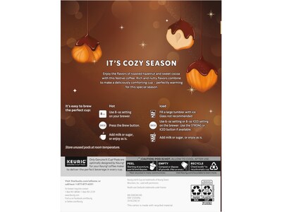 Starbucks Hazelnut Cocoa Coffee Keurig K-Cup Pods, 22/Box (12593996)