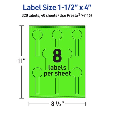 Avery Decorative Edge Multipurpose Labels, 1.5" x 4", Neon Green, 320/Pack (94116)