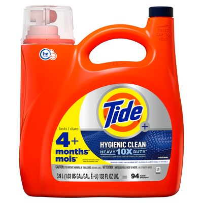 Tide Hygienic Clean HE Liquid Laundry Detergent, Original Scent, 94 Loads, 132 oz. (12216)