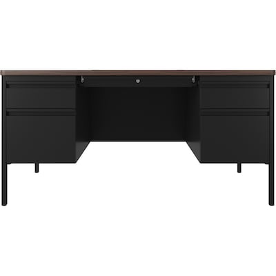 Lorell Fortress Series 60 W Double-Pedestal Teachers Desk, Black Walnut (LLR66941)