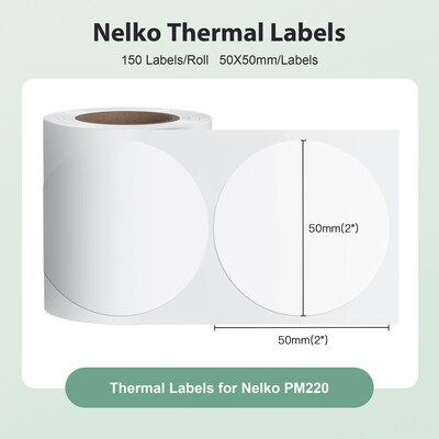 Nelko Thermal Labels for PM220 Label Maker, 50 x 50mm, 2 Rolls/Set, Transparent (US-5050TR-2R)
