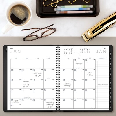 2027 AT-A-GLANCE Contemporary 7" x 8.75" Monthly Planner, Faux Leather Cover, Black (70-120X-05-27)