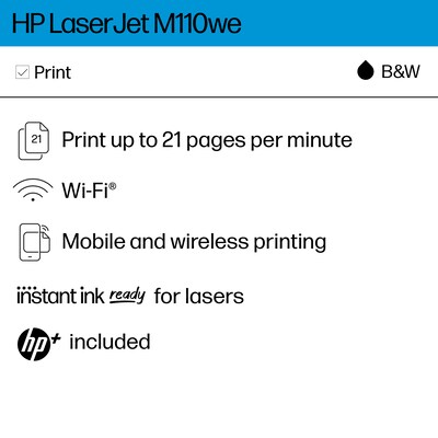 HP LaserJet M110we Wireless Printer, Fast Speeds, Requires Internet, 6 Months Free Toner with HP+, Best for Small Teams (7MD66E)