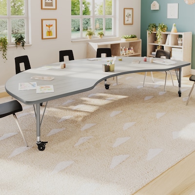 Flash Furniture Wren Kidney Activity Table, 96 x 48, Height Adjustable, Light Gray Top/Silver Frame (XUA4896KDLGTPC)