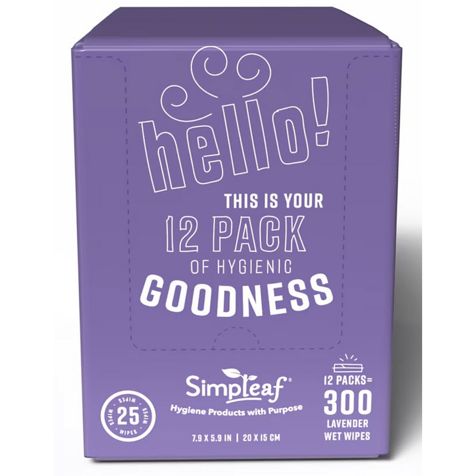 Simpleaf Lavender Scented Flushable Wipes, 25 Single Wipes/Pack, 12 Packs/Box (S-003-12pack)