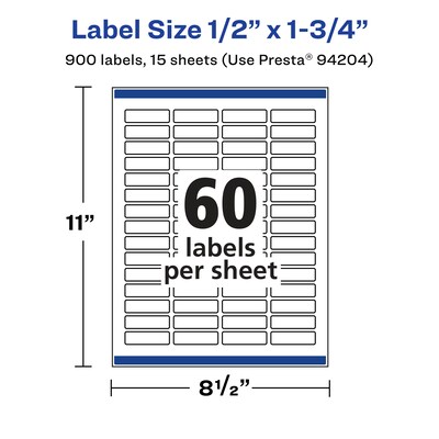 Avery Laser/Inkjet Multipurpose Rectangle Labels, 0.5" x 1.75", White, 900 Labels/Pack (94204)