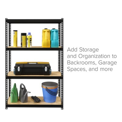 Space Solutions 1000 Riveted Steel Shelving 4-Shelf Unit, 12" x 30" x 48", Black (22540)
