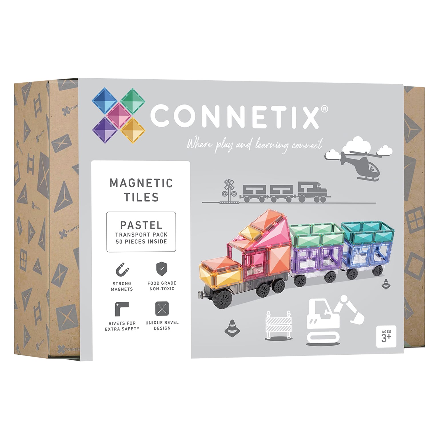 Connetix Magnetic Tiles Pastel Transport Pack, 50 Pieces (CNTP00050TR)