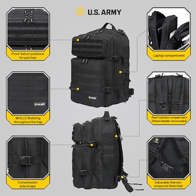 U.S. Army ASSAULT Tactical Laptop Backpack, X-Large, Black (USBASS20BLK)