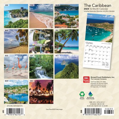 2024 BrownTrout The Caribbean 7 x 14 Monthly Wall Calendar (9781975462147)