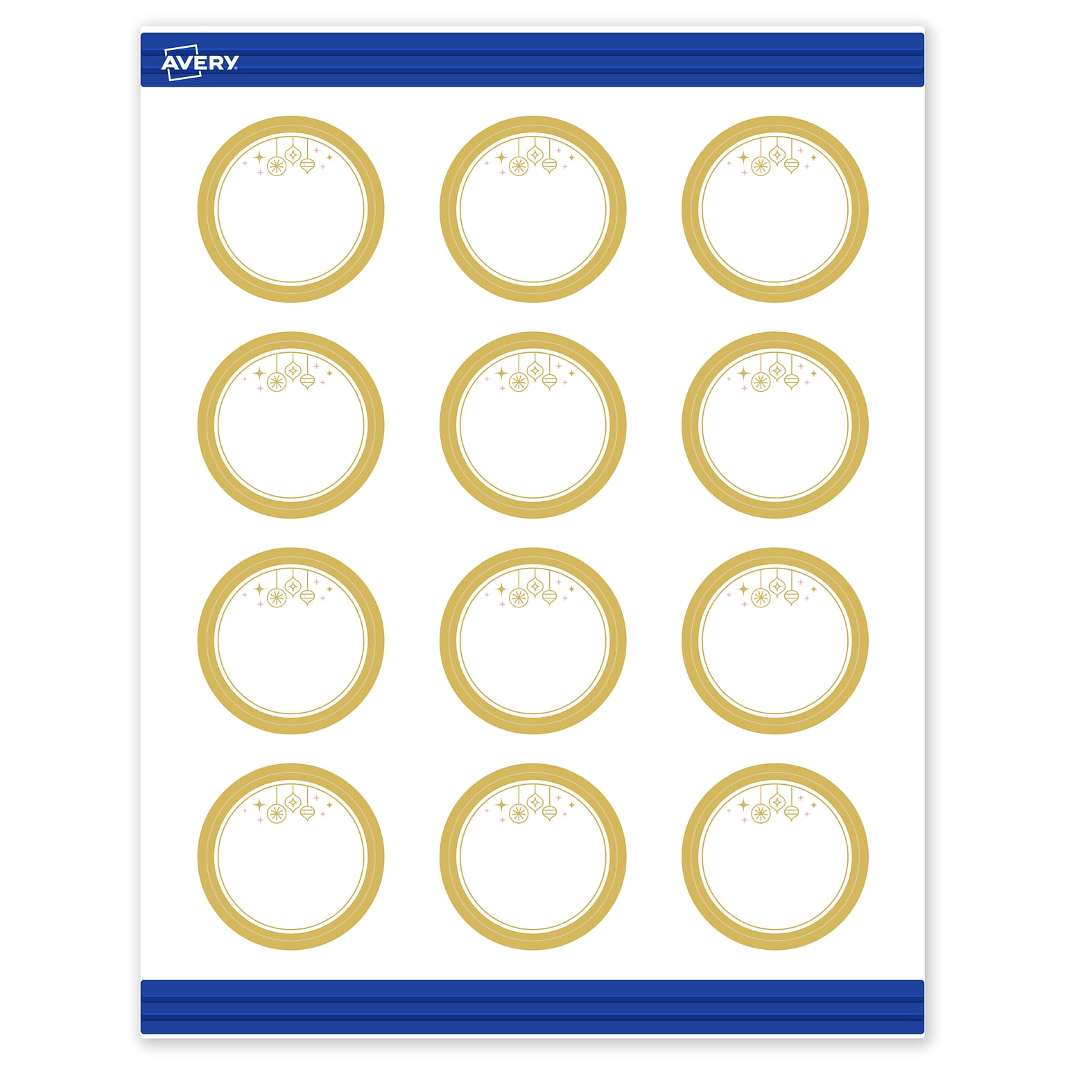 Avery Gold-Metallic Ornaments Matte Blank Card, White, 120/Pack (S00-FH7)