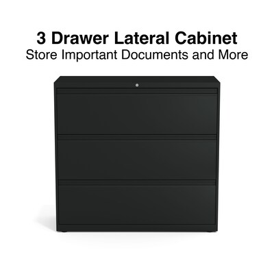 Quill Brand® HL8000 Commercial 3-Drawer Lateral File Cabinet, Locking, Letter/Legal, Black, 42W (23
