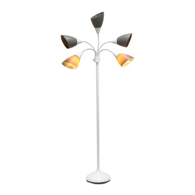 Simple Designs 67" White Metal Medusa Floor Lamp with 5 Adjustable Gray Cone Shades (LF2006-GOW)