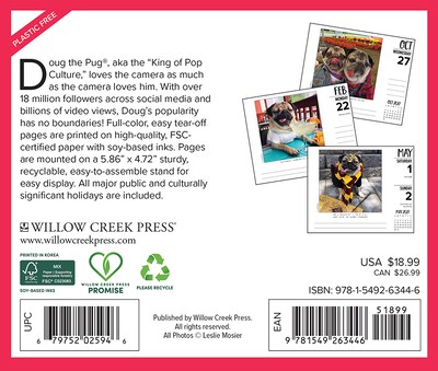 2027 Willow Creek Doug the Pug 5.4 x 6.2 Day-to-Day Calendar-USA (63446)