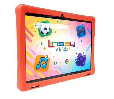 Linsay F10 Series 10.1 Tablet, Wi-Fi, Octa Core, 256GB eMMC, Android 15, with Red Kids Defender Case (F10IPGKIDSRPLUS)