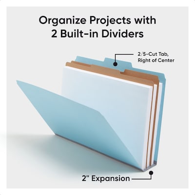 Smead 50% Recycled Pressboard Classification Folder, Legal Size, 2 Dividers, Blue, 10/Pack (19030)