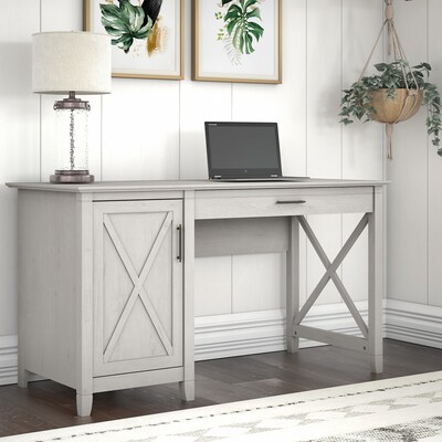 Bush Furniture Key West 54W Computer Desk with Keyboard Tray and Storage, Linen White Oak (KWD154LW