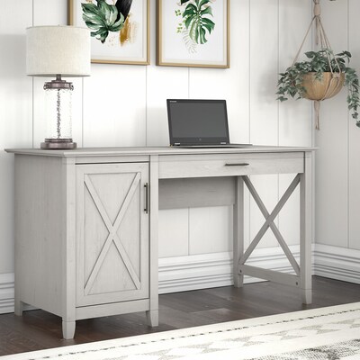 Bush Furniture Key West 54W Computer Desk with Keyboard Tray and Storage, Linen White Oak (KWD154LW